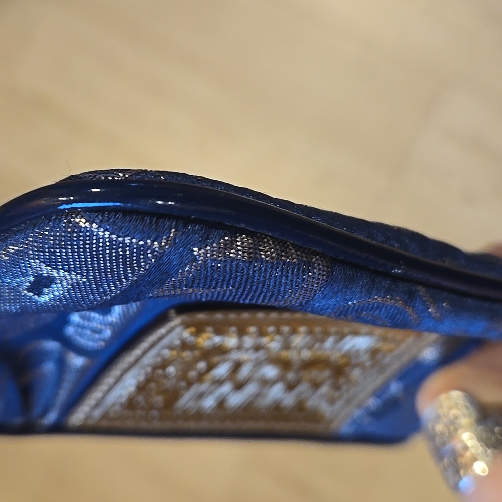 Coach Poppy Denim Dark Blue/Golden Shimmer Zipper Wristlet - Picture 8 of 10